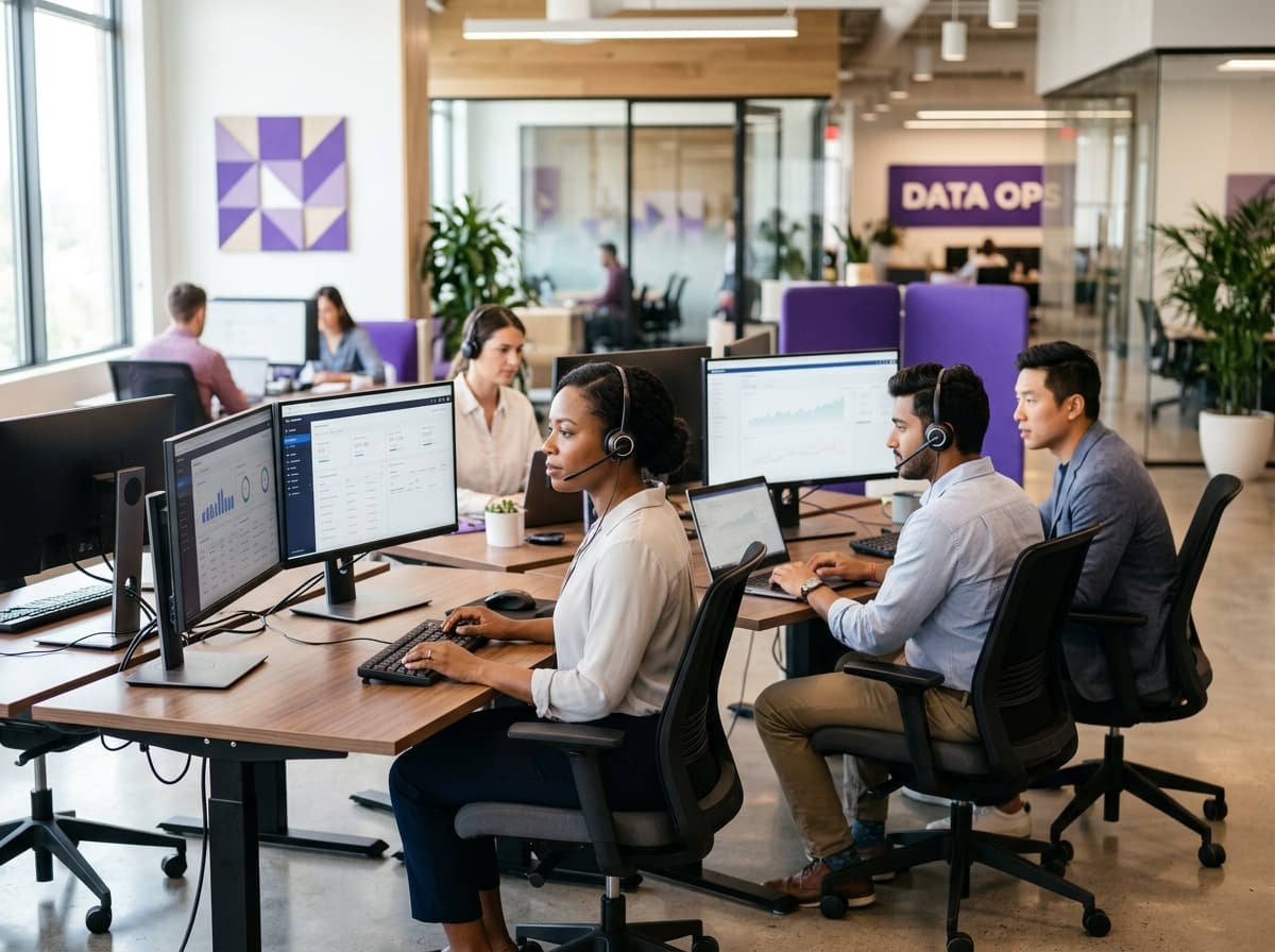 Pimofy data operations specialists working in a modern office