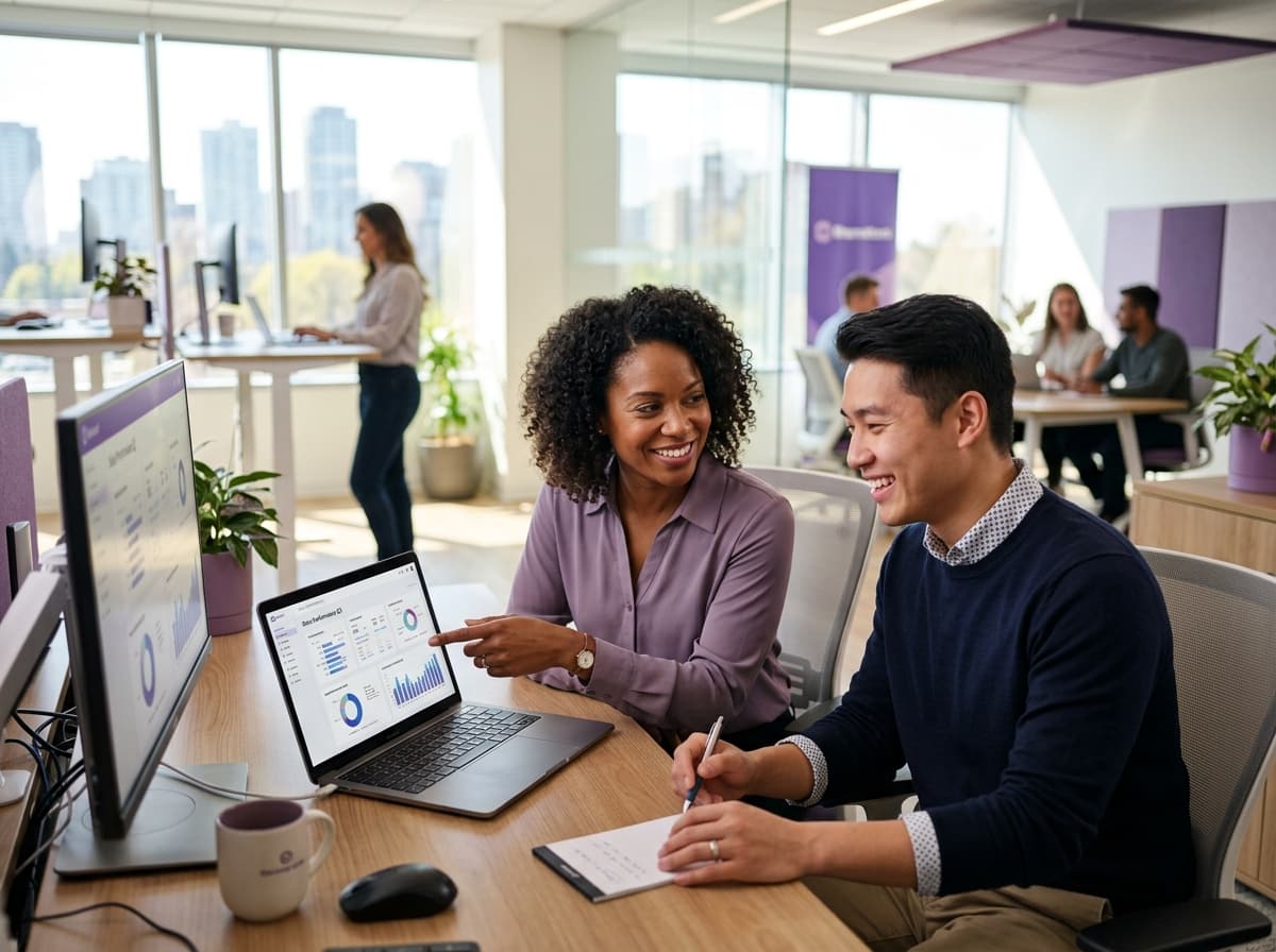 The Pimofy data operations team collaborating in the office
